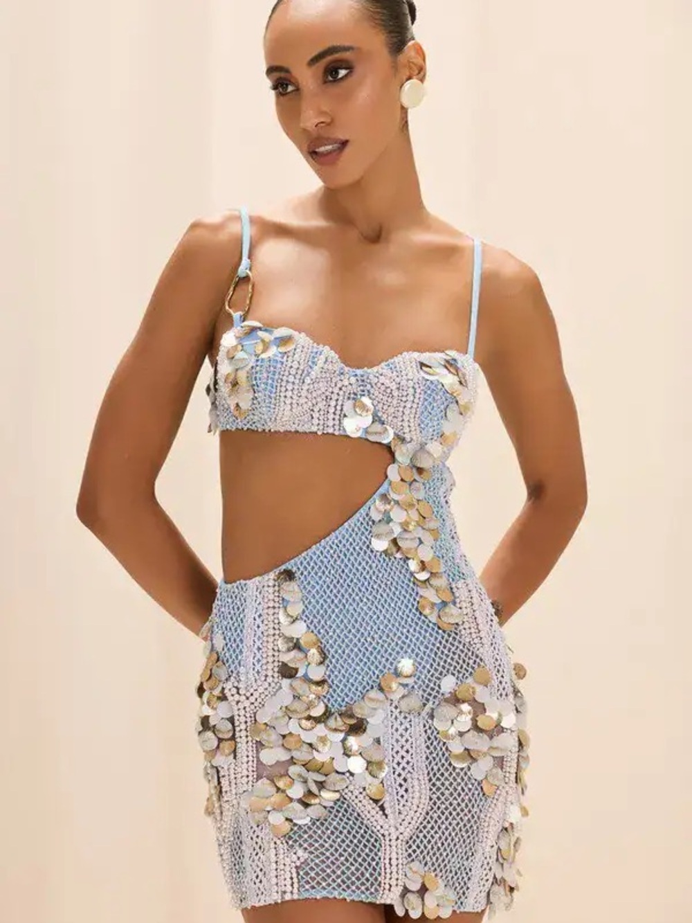 PatBO Seashell Embroidery Cut Out Mini Dress – Baby Blue 6